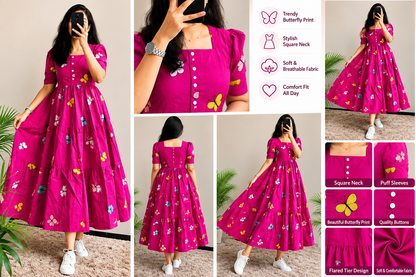 Trending jaipuri printed anarkali kurti - pink