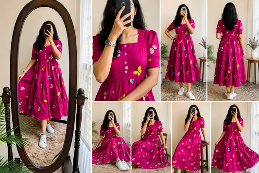 Trending jaipuri printed anarkali kurti - pink